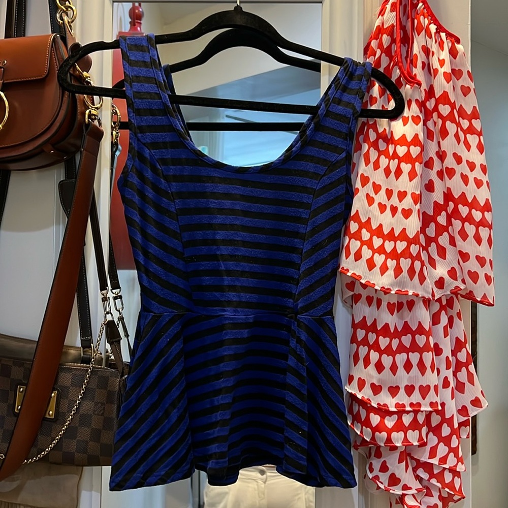Black and blue stripped peplum top